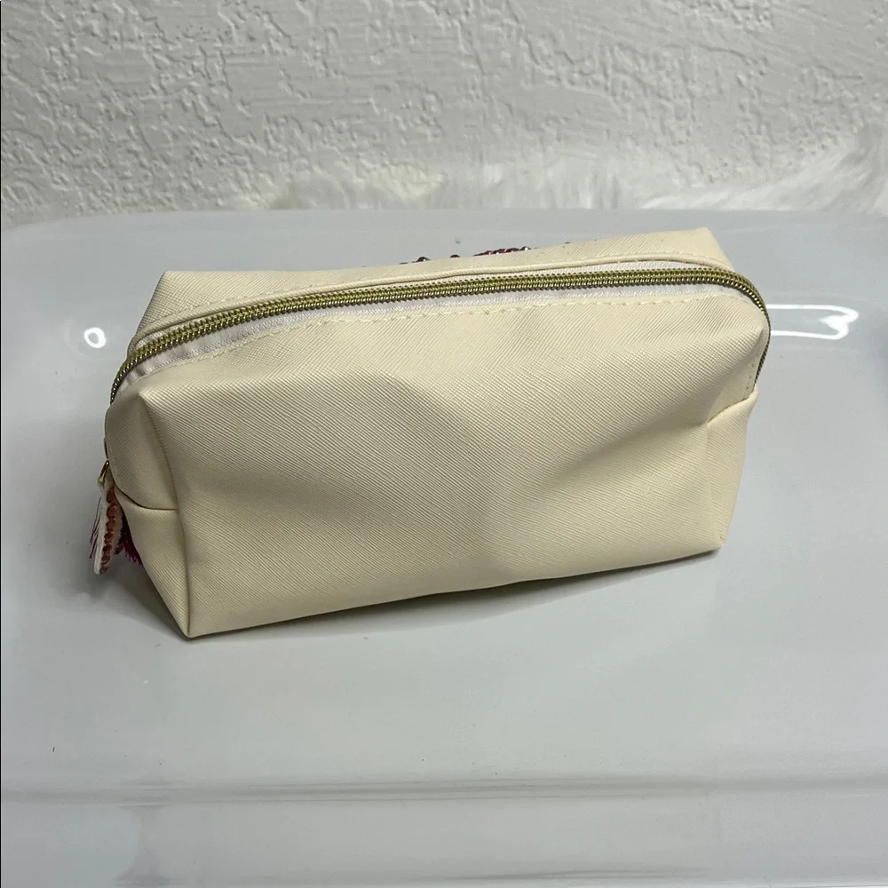Cream Makeup Bag with Girl Power Crystal  Design